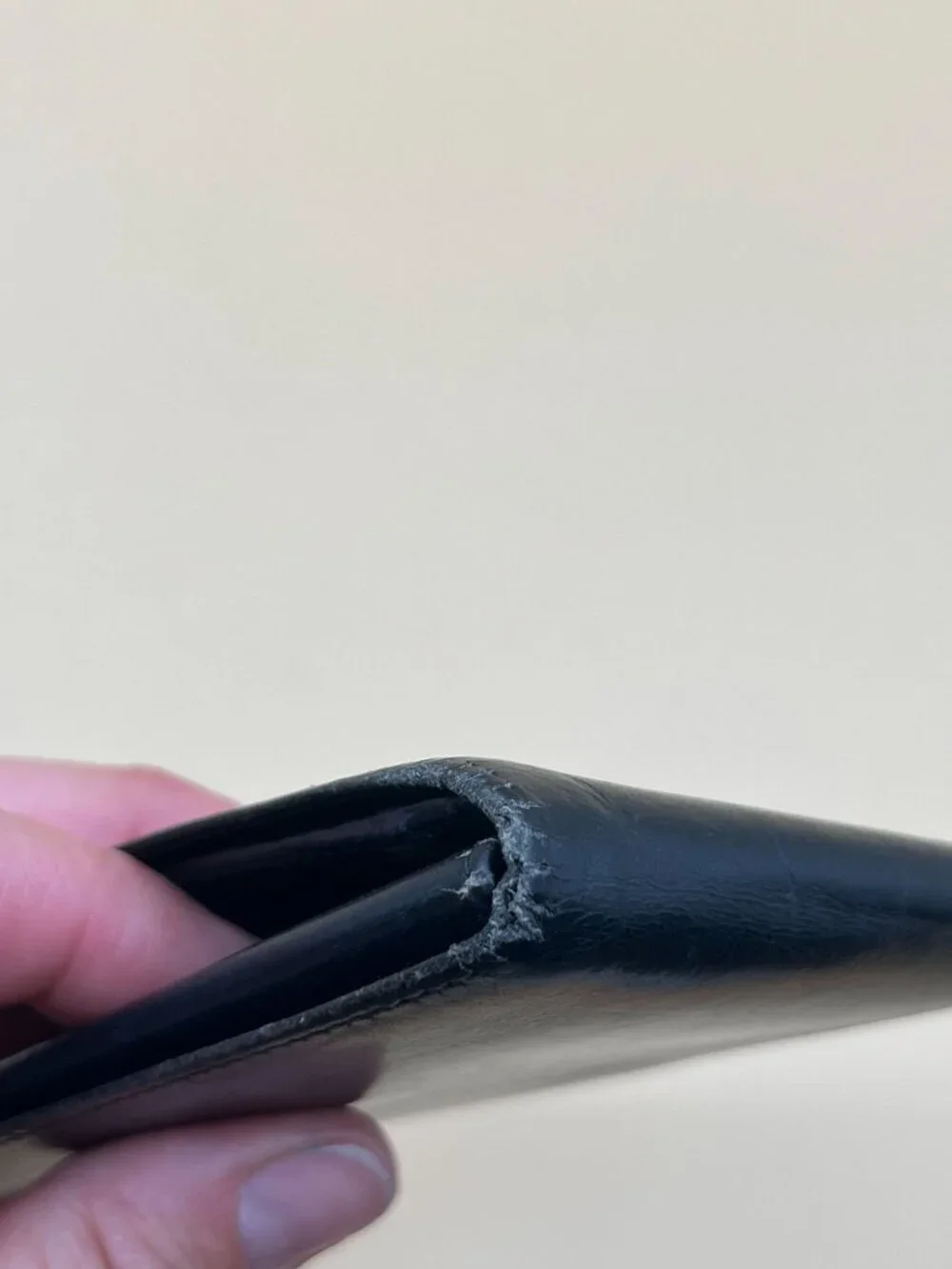Celine Paris Black Leather Bifold Wallet Embossed Blason Logo Metal Corner Caps